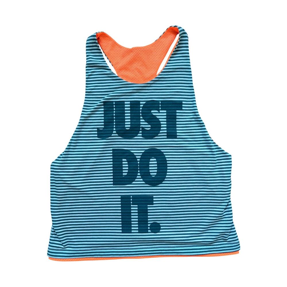 Nike Revsersible Blue Striped/Orange Jersey Net Racerback Muscle Tank Top Sz L